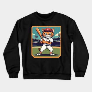 Cat baseball player Crewneck Sweatshirt